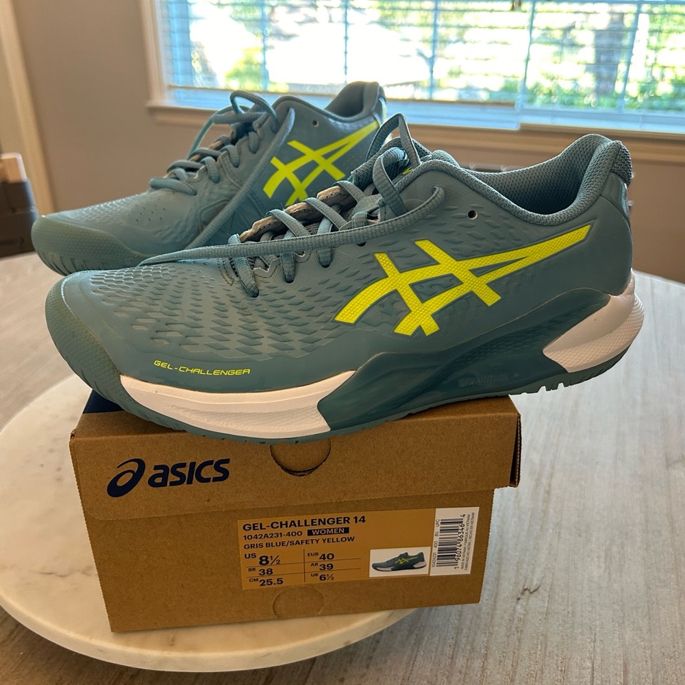 ASICS Women’s Gel-Challenge 14 sz 8.5 Tennis Shoe  Grisblue/Safety Yellow